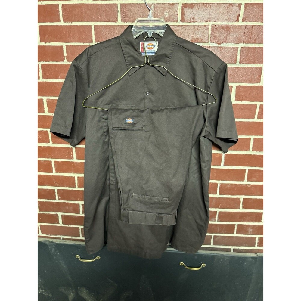 Dickies Men’s Dark Brown Work Uniform Set XL Shirt 36x32 Pants Short Sleeve